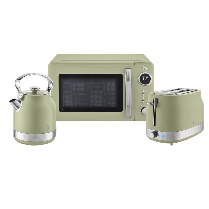 Swan Retro Kitchen Set, 1.7L Rapid Boil Traditional Kettle, 2 Slice Toaster and 20L Microwave, Green