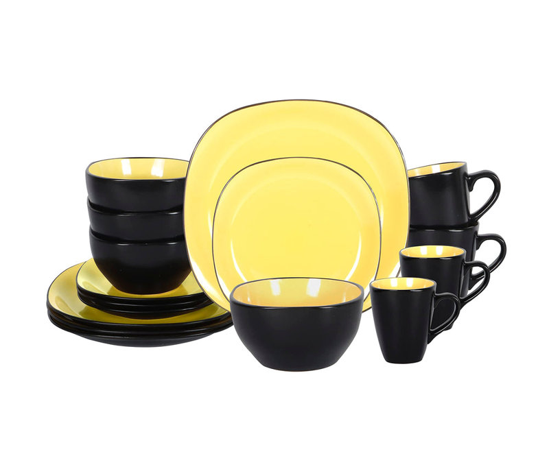 Service de table carré 16 pièces HomeVSS, Jaune