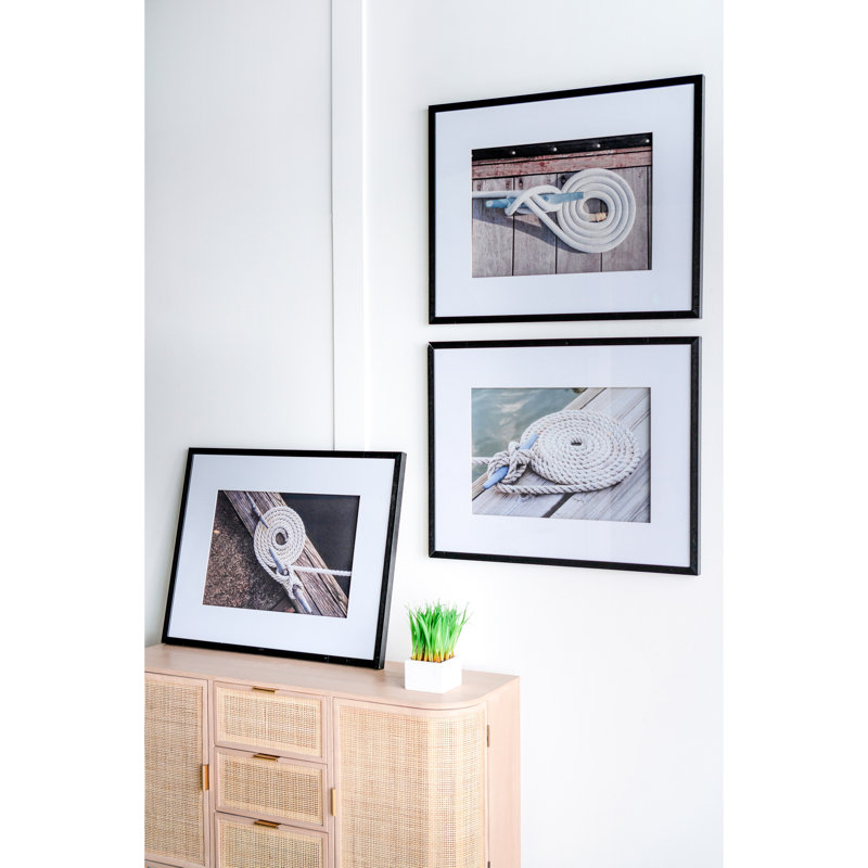 30" X 24" Rope Wall Decoration With Black Frame, Of 3 For Living Area, Bedroom, Office, Entry, White + Black, Plastic Flourishing Decor Home, Room, Synchronizing