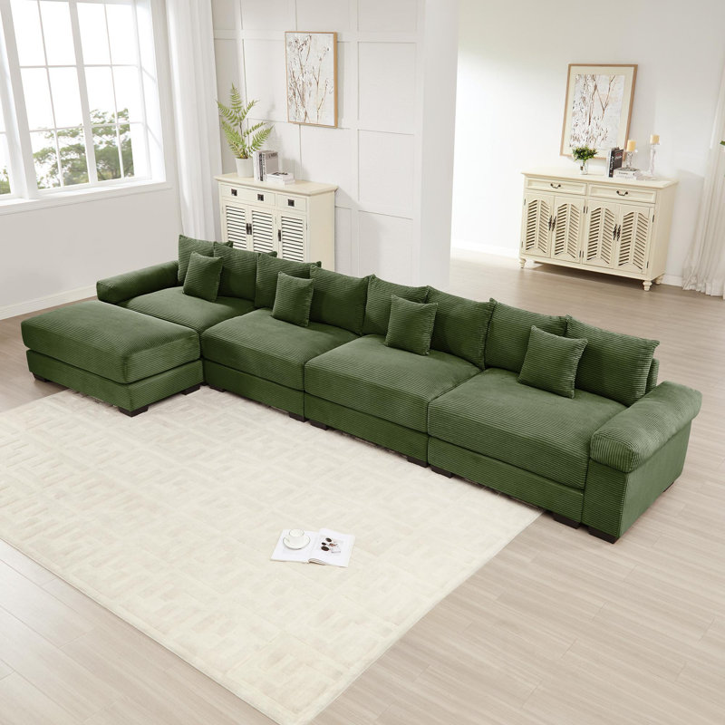 Canapé modulaire surdimensionné en L, Velours côtelé vert