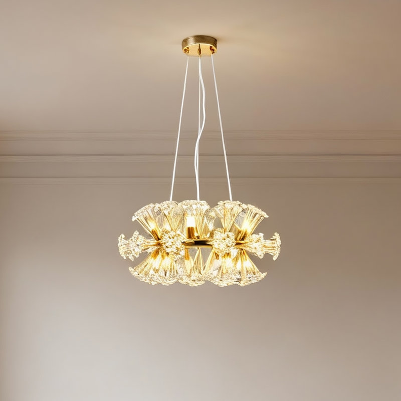 Lustre rond moderne en cristal 12 lumières