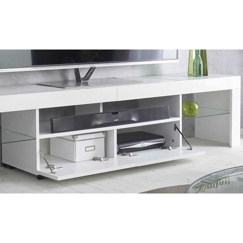 Meuble télé 78 po avec lumières pour téléviseurs de 90 po ou moins Germund, Blanc