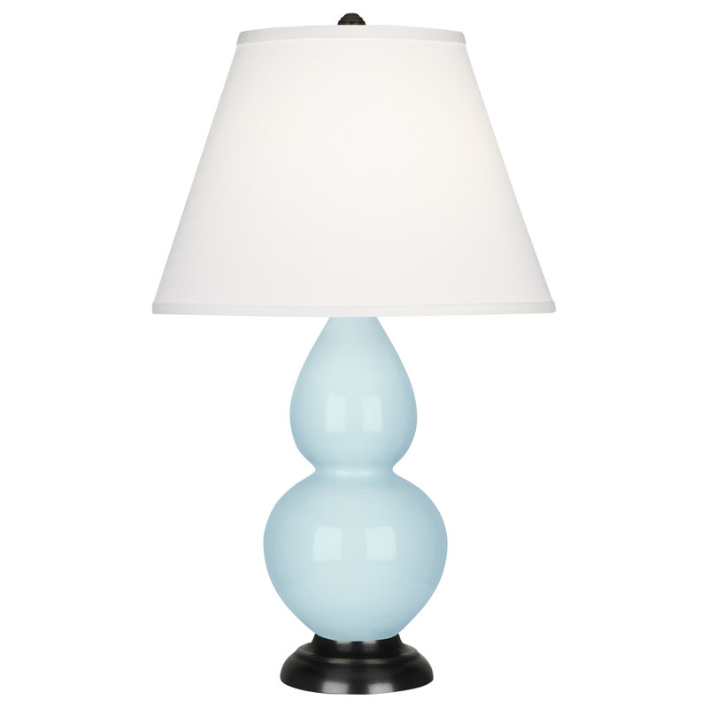 Gourd Table Lamp, Baby Blue and Bronze Base