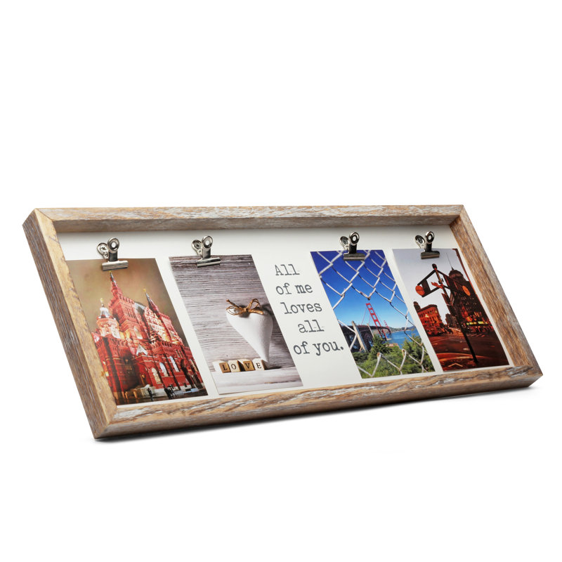 Cadre photo campagnard avec 4 clips, Gris rustique