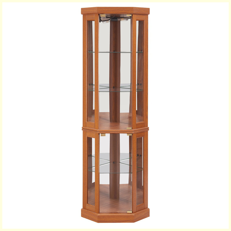 Modern Corner Curio Cabinet/Display Cabinet for Living Room, Dark Oak
