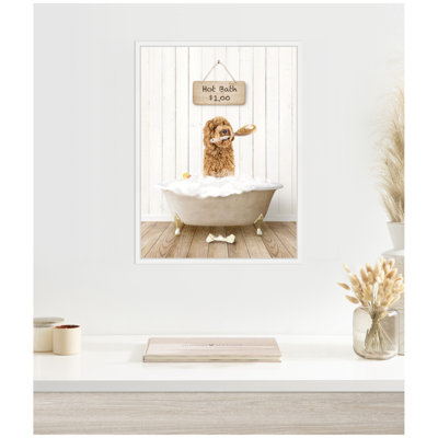 Golden Labradoodle in Hot Bath by Amy Peterson Framed Canvas Wall Art Print