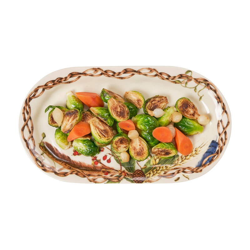 Forest Walk Elliptical Ceramic Platter with Graphic Detail