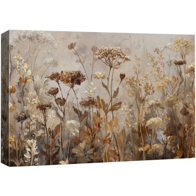 Neutral Toned Dried Wildflowers Field - Pictures Extra Large Framed Canvas Print Wall Art