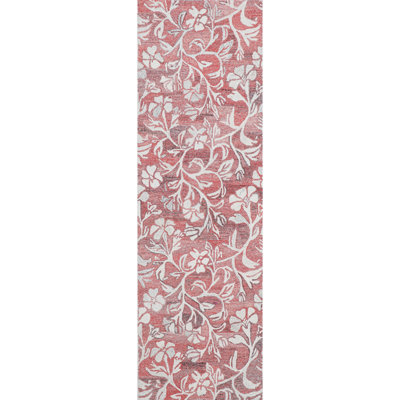 Camellia Floral Hand Tufted Polyester Indoor/Outdoor Area Rug in Coral/Ivory