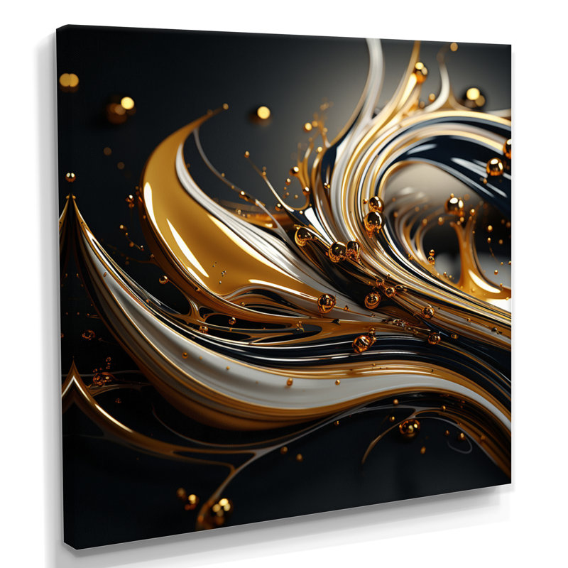 Futur salon art liquide or vif - art mural vagues, Toile tendue, H 16 po x l 16 po x P 1 po