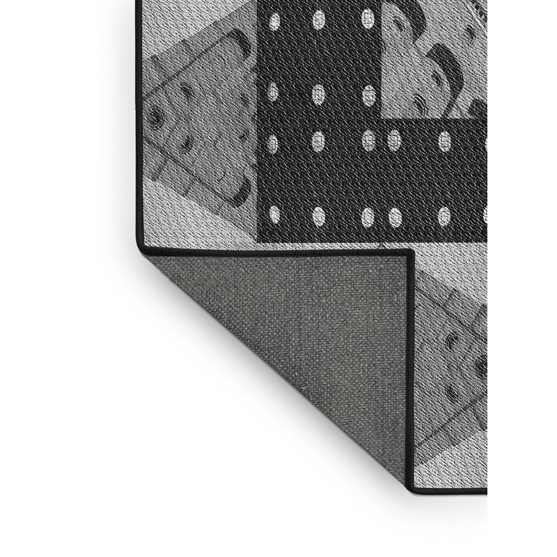 Tapis noir/gris tissé à la machine, Rectangle 8 pi x 10 pi