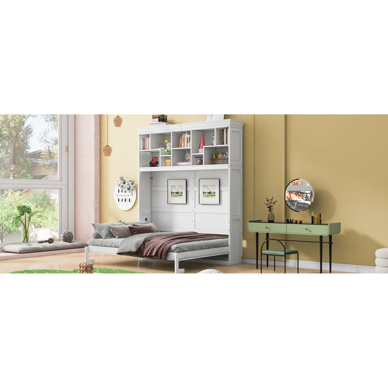Grand lit avec et tablettes, blanc pour lit peu encombrant, tablettes supérieures - chambres d'amis déchiqueteuses confortables, aucun sommier requis