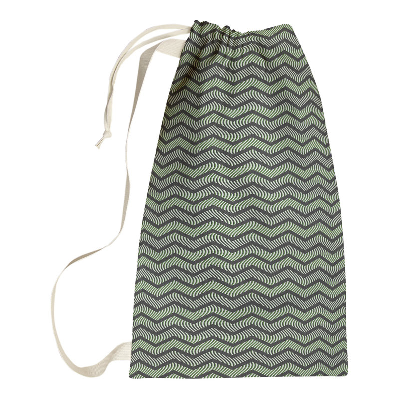 Stephenie Fabric Laundry Bag with Handles, 36" H x 28" W x 1.5" D, Black/Green