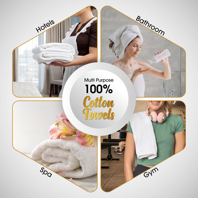 Lingettes 100% coton 600 g / m² 12 x 12 pouces, absorbant doux et à séchage rapide, Blanc, Ensemble de serviettes 50 pièces