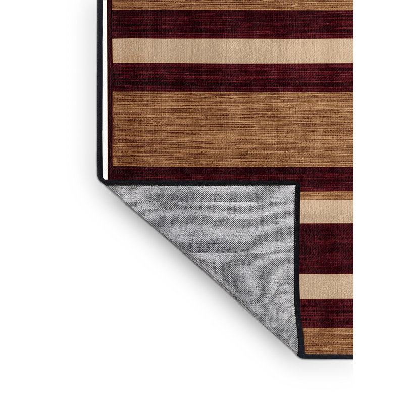 Tapis rouge à rayures horizontales lavable à la machine, Carré 3 pi