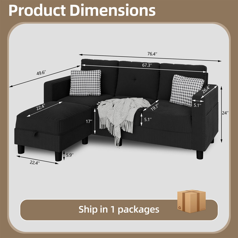 Serio upholstered sofa, Noir