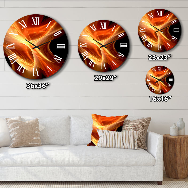 Horloge murale orange abstraite chaleureuse fractale, Très grand