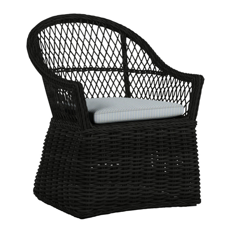 Soho Woven N-Dura Resin Wicker Outdoor Arm Chair, Black, Welt, Linen Forest
