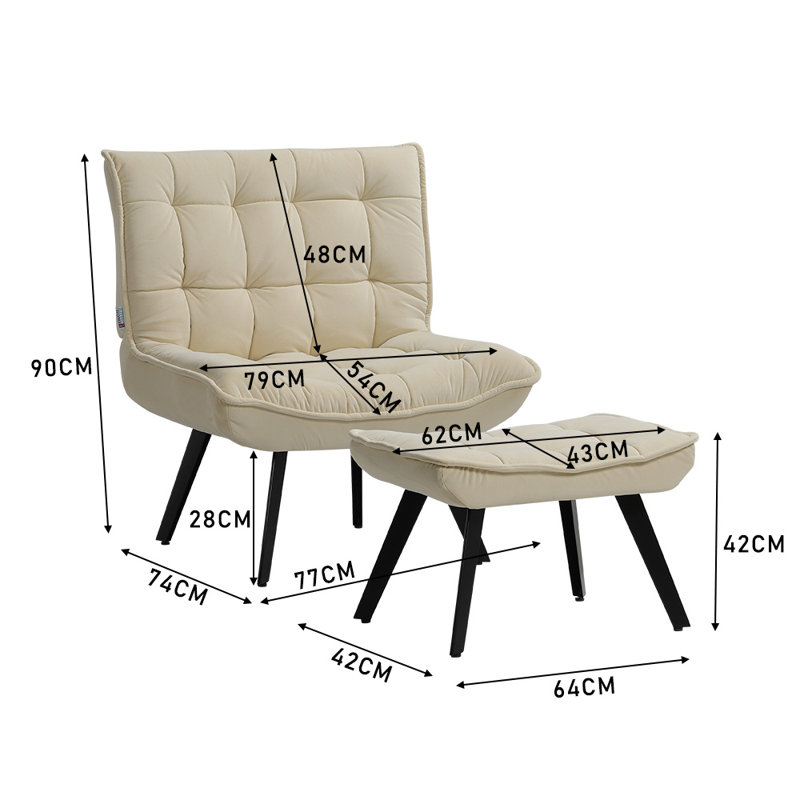 Penstemon Velvet Accent Chair with Footstool