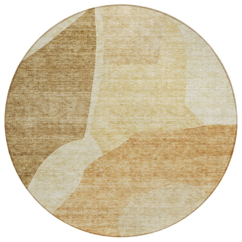Tapis d'extérieur rond 8 po beige et brun à motif abstrait lavable