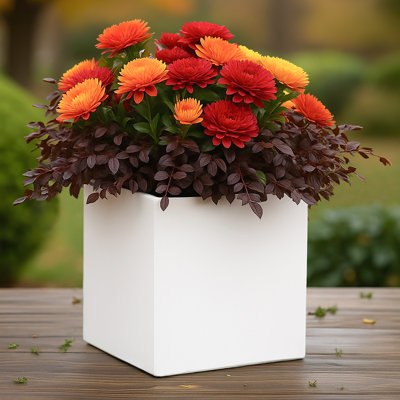 Concrete Effect Square Planter, Frostproof Reinforced Stone Outdoor Plant Pot, Garden Planter Box with Drainage Holes