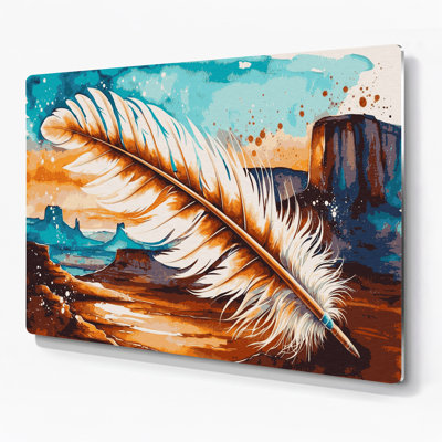 Southwestern Patterns Eagle Feather 213 Green Metal Wall Art