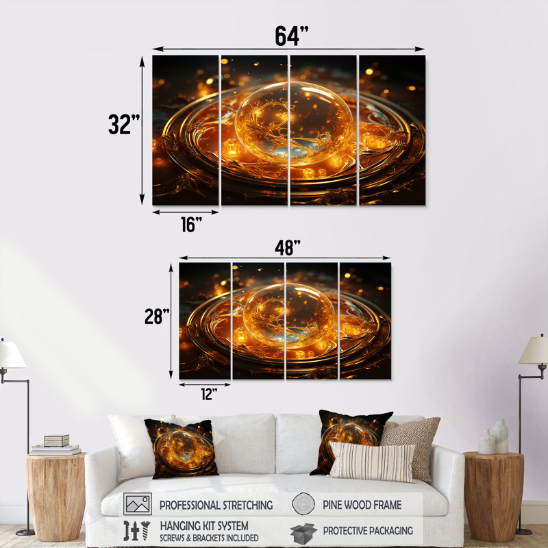 Verre de feu saturn planète III - planètes, art mural sur toile 4 pièces, H 28 po x l 48 po