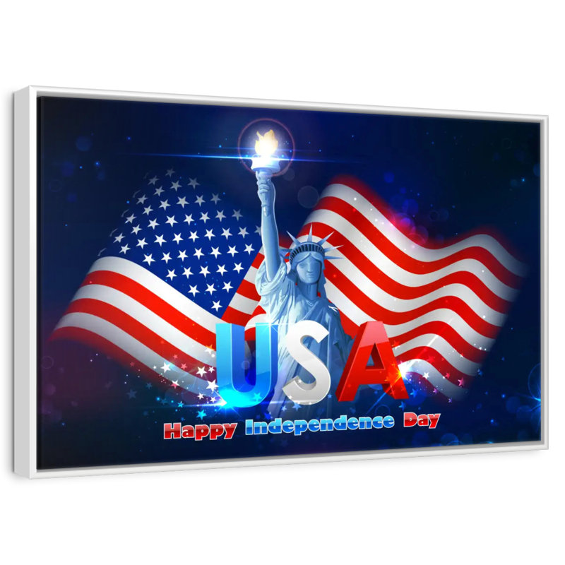 Statue de la liberté, drapeau des États-Unis, Cadre flottant blanc, 31 po x 21 po
