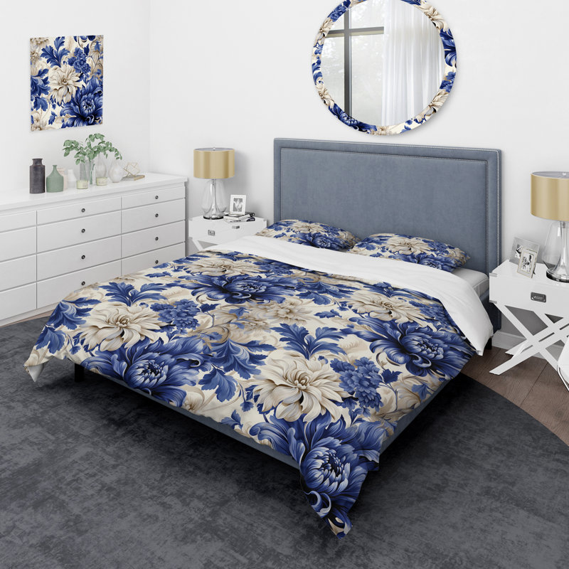 Ensemble de housse de couette Cobalt Blue Brocade Victorian, Housse de couette pour très grand lit et 2 très