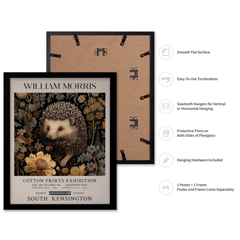 William Morris - Hérisson, Black Framed, Poster, 12"H x 16"W