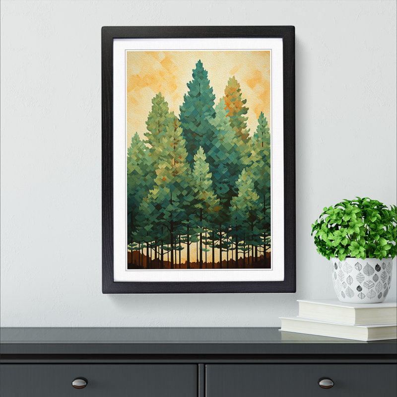 Pine Tree Modern - Single Picture Frame Print on Wood, Black Framed, 34cm H x 25cm W x 2cm D