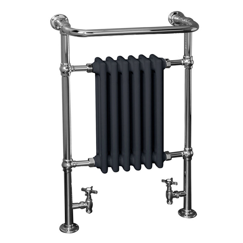 Filton Victorian Heated Towel Rail Traditional Column Designer Radiator, Chrome/Anthracite, 95.2cm H x 56.8cm W x 23.5cm D