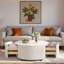 Table basse moderne et mobile avec roulettes, 2 tiroirs et plateau en marbre fritté-80940395