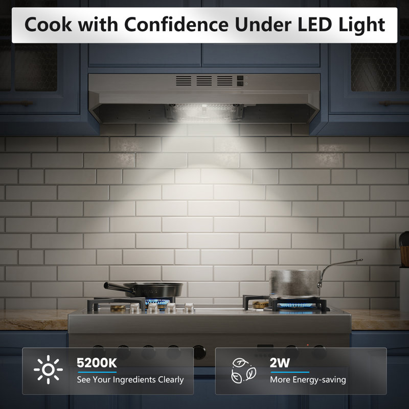 Hotte sous un meuble convertible en acier inoxydable avec lumière DEL, aération bidirectionnelle et filtre à mailles VIKIO 30 po 300 CFM