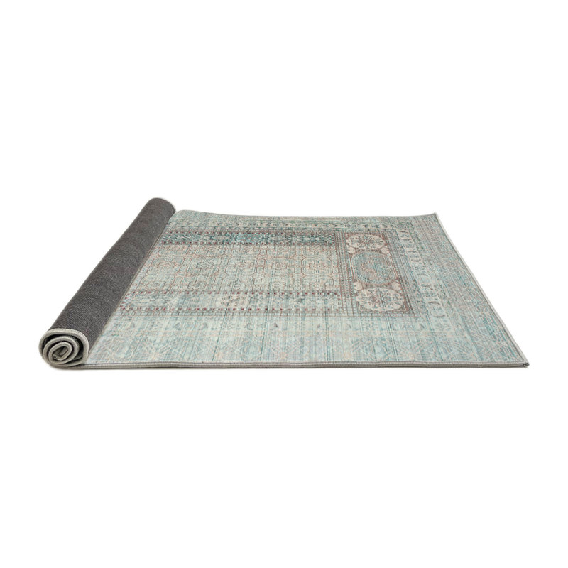 Tapis contemporain bleu ciel / gris, Carré 4 pi