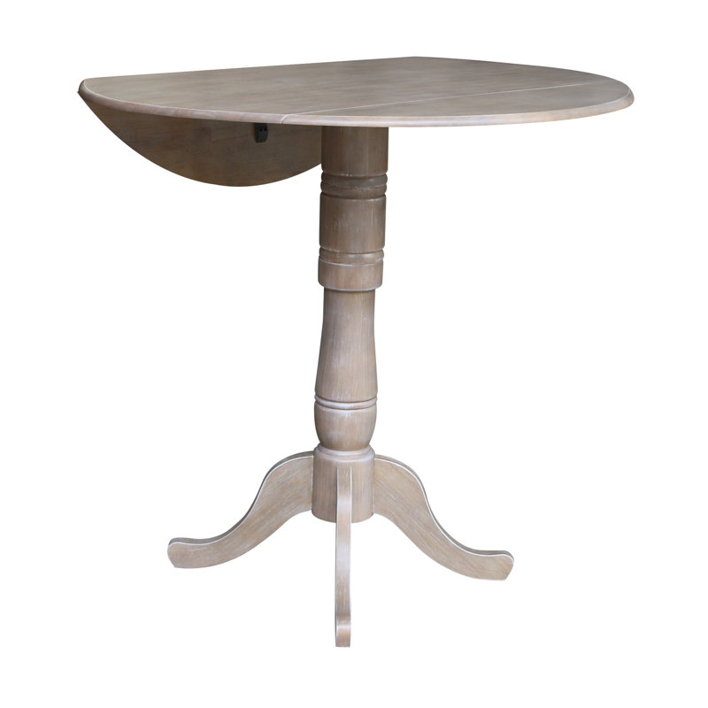 Hesston Extendable Round Solid Wood Dining Table, Washed Gray Taupe