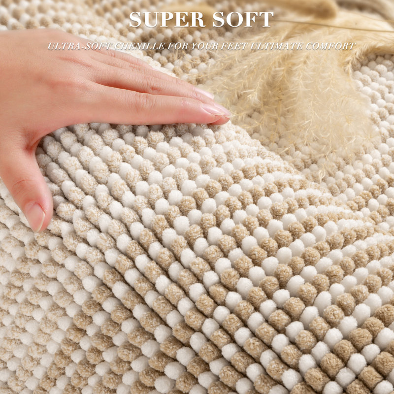 Absorbent Fast Drying Microfiber Bath Mat, 20" x 60" Plus 20" x 32", Beige