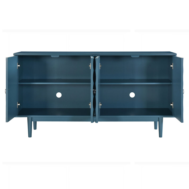 Buffet moderne à 4 portes avec portes à motif convexe et 2 poignées, Marine