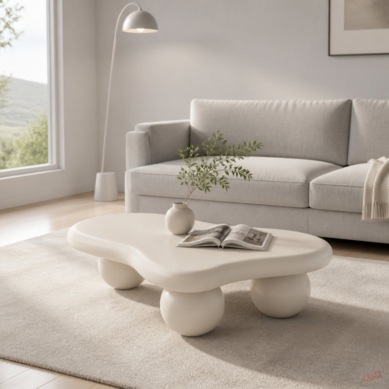 Table basse de 47 pouces en forme de nuage avec 3 pieds sphériques pour le salon