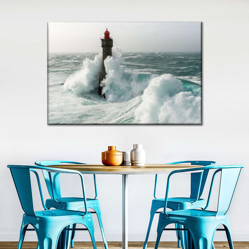 Phare dans une tempête sur toile, H 8 po x l 12 po x P 1 po