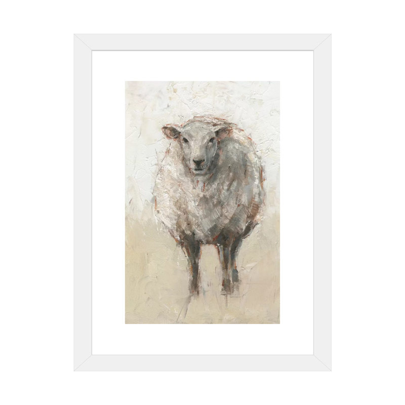 « Fluffy Sheep I » par Ethan Harper, reproduction d’art, H 32 po x l 24 po x P 1 po, Papier encadré blanc, Blanc