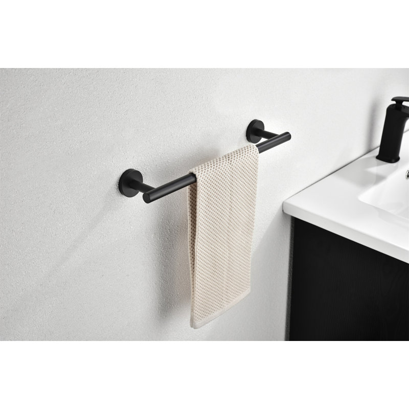 3-Pieces Bathroom Hardware Accessories Set - Towel Bar, Toilet Paper Holder, Robe Towel Hooks, Matte Black