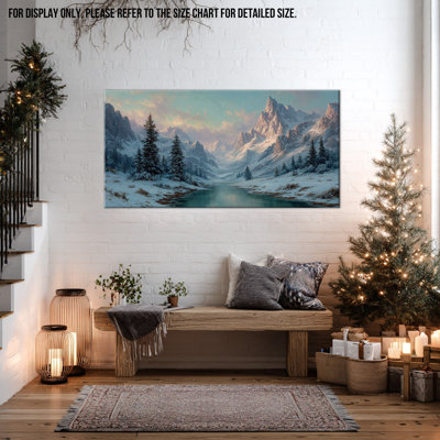 Grandes photos d'hiver - art mural sur toile de montagne enneigée pour le salon, photos de paysage d'hiver pour mur de chambre à coucher, art d'arbre d'hiver pour la maison, impressions sur toile encadrées de pin, 24 po x 48 po