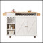 Chariot pour îlot de cuisine de 44 po avec plateau en bois massif, rangement pour le vin, porte-épices, porte-serviettes, porte-verres à vin, table à roulettes pour îlot de cuisine sur roulettes, installation sans outil, blanc et chêne