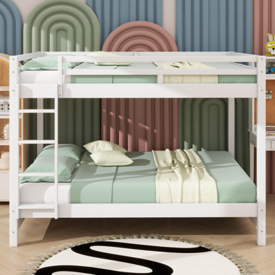Queen-Over-Queen Sturdy Wooden Bunk Bed With Ladder & Safety Guardrail