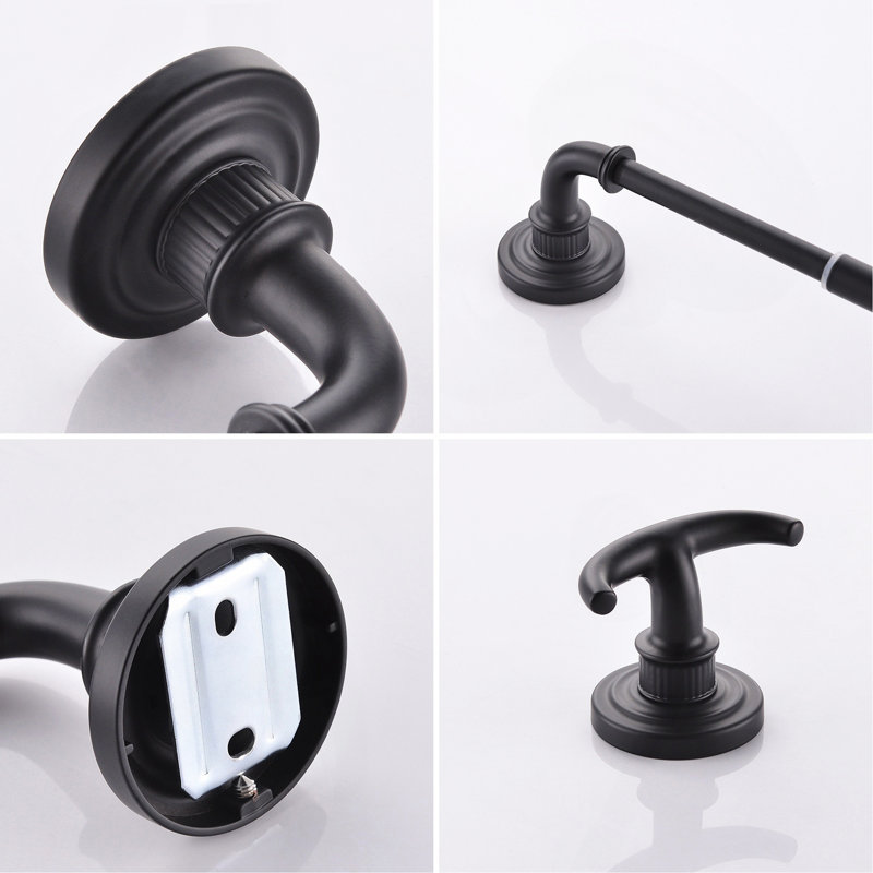 Bathroom Hardware Set Black 4-Pieces Bathroom Towel Rack 24 Inches Adjustable Bathroom Accessories Set, Black