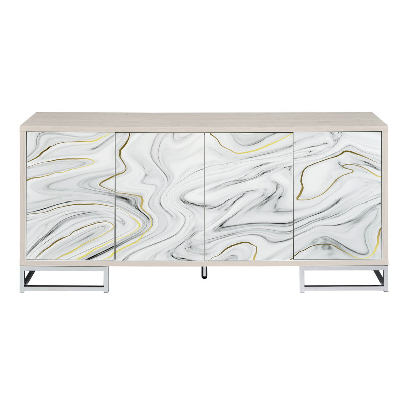 Console de finition en marbre blanc - Étagère spacieuse pour le salon et l'armoire de peinture en marbre avec poignées de rangement polyvalentes