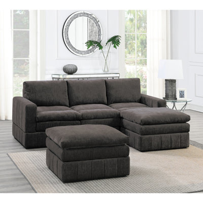 Canapé modulaire contemporain 5 pièces avec tissu en vison, sièges et 2 chaises sans accoudoirs