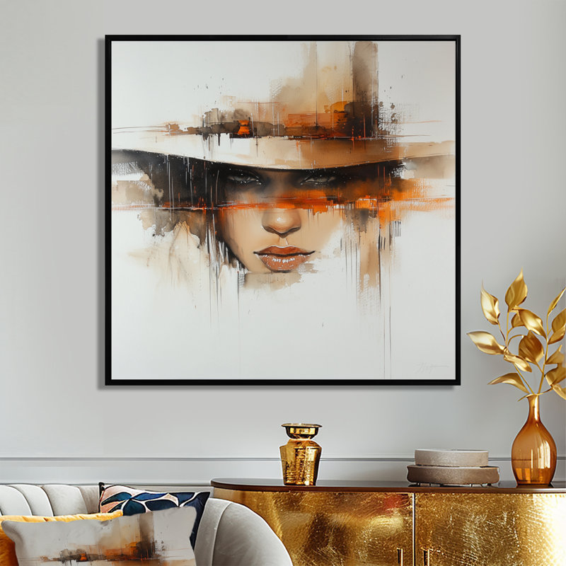 «Cowboy» abstraite, horizon du Texas - mode femme, art mural, H 30 po x l 30 po, Reproduction avec cadre flottant, Noir