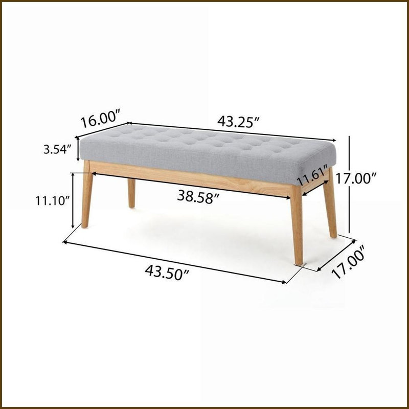 Christopher Knight Home Mid-Century Tufted Bench with Solid Birch Legs | Light Grey | Fabric